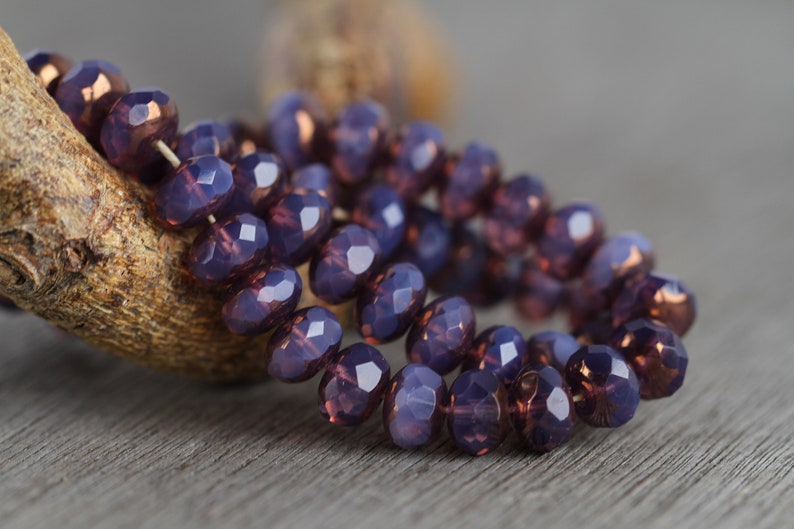 30 Bronze Lustre Opal Purple Glass RONDELLE Beads 6x8mm Czech Glass Beads for Jewellery Making Fire Polished Beads Perles Perlen Perline image 1