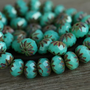 20 Rustic Picasso Opal Chrysoprase Glass CRUELLA RONDELLE Beads 7x10mm Czech Glass Beads for Jewellery Making Fire Polished Perles Perlen image 9