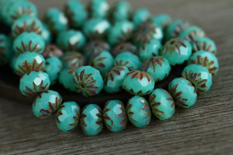 20 Rustic Picasso Opal Chrysoprase Glass CRUELLA RONDELLE Beads 7x10mm Czech Glass Beads for Jewellery Making Fire Polished Perles Perlen image 9