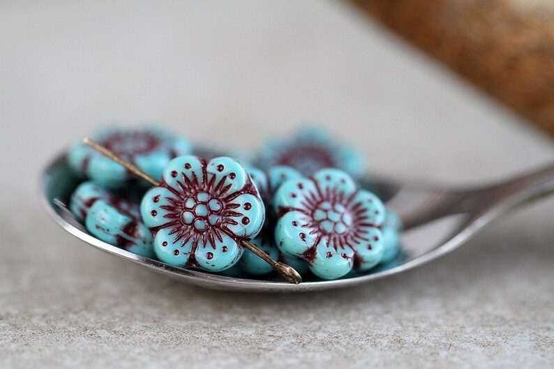 14 ANEMONE FLOWER Bead 14mm Red Washed Blue Beads for Jewelry Making Glass Flower Beads Perles Perlen image 8