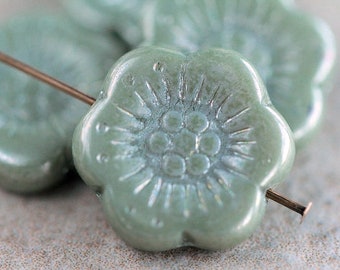 10 Sage Lustred ANEMONE FLOWER Beads 18mm DIY Czech Glass Beads For Jewelry Making Large Flower Beads Perles Perline Perlen チェコガラスビーズ