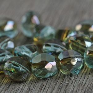 30 pezzi di perline ovali sfaccettate a 2 vie in vetro blu trasparente lucido iridescente fumé da 10 mm perline in vetro ceco per la creazione di gioielli lucidate a fuoco perle perle