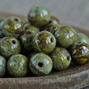 100 Rustic Picasso Opaque Olive Glass Druk Beads 6mm  Czech Glass Beads for Jewelry Making  Glass Round Spacer Beads  Perles Perlen