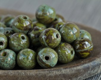 100 Rustic Picasso Opaque Olive Glass Druk Beads 6mm  Czech Glass Beads for Jewelry Making  Glass Round Spacer Beads  Perles Perlen