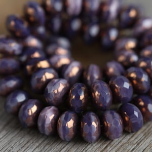 30 Bronze Lustre Coral Purple Glass RONDELLE Beads 6x8mm  Czech Glass Beads for Jewellery Making  Fire Polished Beads