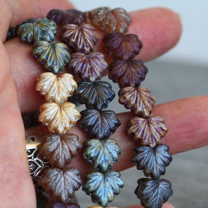 60pcs Silky Metallic Blue/Silver/Lilac Lustred Glass MAPLE LEAF Bead MIX 11x13mm Czech Glass Beads Pressed Leaf Beads Perles Perlen Perle image 9