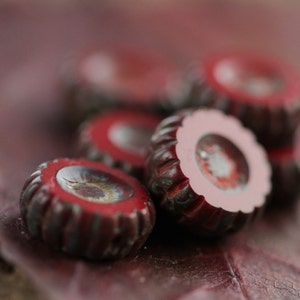 20 Picasso Oxblood Wheel Beads 12mm  Picasso Table Cut Beads  Czech Glass Beads for Jewelry Making
