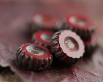 20 Picasso Oxblood Wheel Beads 12mm  Picasso Table Cut Beads  Czech Glass Beads for Jewelry Making