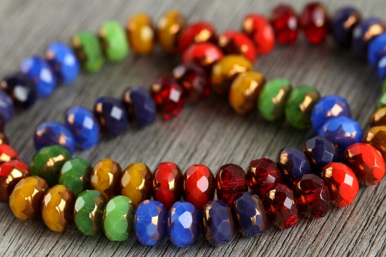 60pcs Rainbow RONDELLE Bead MIX Gold Lustred Opal Multicolour Glass 6x8mm Czech Glass Beads For Jewelry Making Fire Polished Beads 6 colours image 5