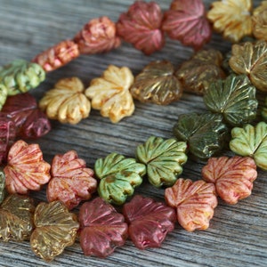 60pcs Silky Metallic Green/Gold/Copper Lustred Glass MAPLE LEAF Bead MIX 11x13mm Czech Glass Beads Pressed Leaf Beads Perles Perlen Perle image 5