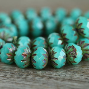 20 Rustic Picasso Opal Chrysoprase Glass CRUELLA RONDELLE Beads 7x10mm Czech Glass Beads for Jewellery Making Fire Polished Perles Perlen image 5