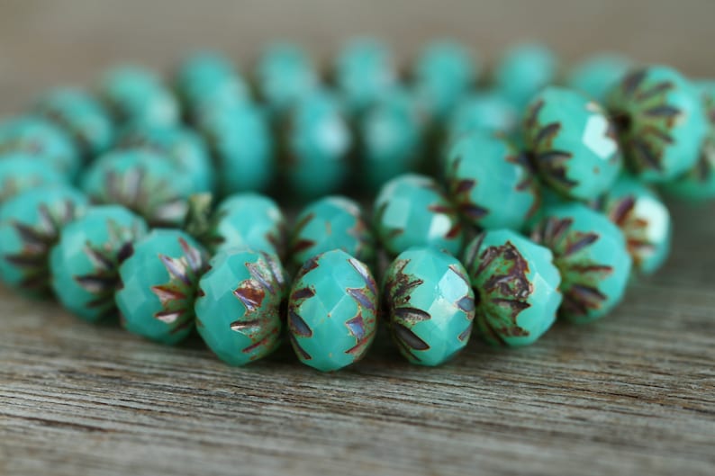 20 Rustic Picasso Opal Chrysoprase Glass CRUELLA RONDELLE Beads 7x10mm Czech Glass Beads for Jewellery Making Fire Polished Perles Perlen image 5