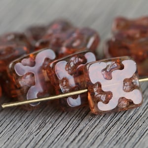 12 Aged Picasso Opal Pink Glass SQUARE TILE Beads 10mm  Czech Glass Beads For Jewelry Making  Picasso Table Cut Beads  Perles  Perlen