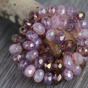 30 Bronzed Lilac Lustred Clear & Opal Glass RONDELLE Bead MIX 6x8mm Czech Glass Beads For Jewelry Making Fire Polished Beads image 8