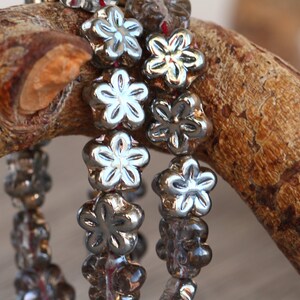 40 Metallic Steel Grey Lustred Clear Glass 5-petal STAR FLOWER Beads 8mm  Czech Glass Beads For Jewelry Making  Glass Flower Beads  Perles