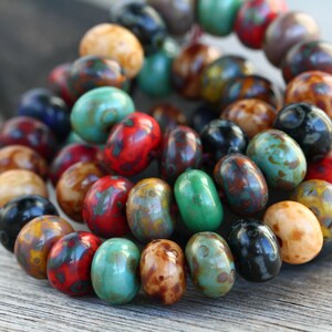 60pcs Rustic Picasso Multicolour Opaque Glass DONUT MIX 6x9mm Czech Glass Beads Pressed Beads Picasso Glass Beads Perles Perlen Perline image 8