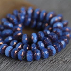 30 Bronze Lustre Opal Periwinkle Blue Glass RONDELLE Beads 6x8mm Czech Glass Beads for Jewellery Making Fire Polished Beads Perles Perlen image 2