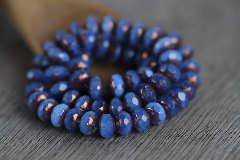 30 Bronze Lustre Opal Periwinkle Blue Glass RONDELLE Beads 6x8mm Czech Glass Beads for Jewellery Making Fire Polished Beads Perles Perlen image 2