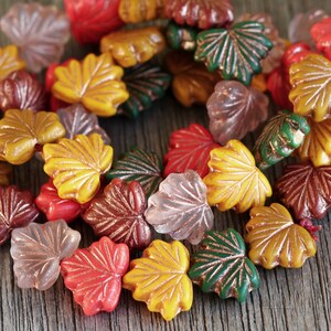 40 Bronze Washed Bright Multicolour Matte Glass MAPLE LEAF Bead MIX 11x13mm Czech Glass Beads for Jewelry Making Glass Leaf Beads image 3
