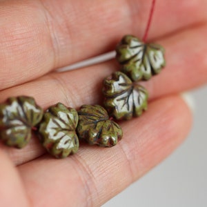 20 Earthy Picasso Olive MAPLE LEAF Beads 11x13mm Czech Glass Beads Jewelry Making Glass Leaf Beads Picasso Leaf Beads Perles Perlen Perline image 8