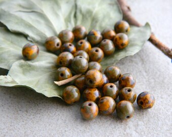 100 Rustic Picasso Orange Glass Druk Beads 6mm  Czech Glass Beads for Jewelry Making  Glass Round Spacer Beads