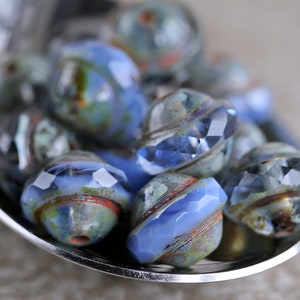 30 Picasso Cornflower Blue Saturn Bead Mix 8x10mm Czech Glass Beads Jewelry Making Fire Polished Central Cut Beads Saucer Beads Perles image 1