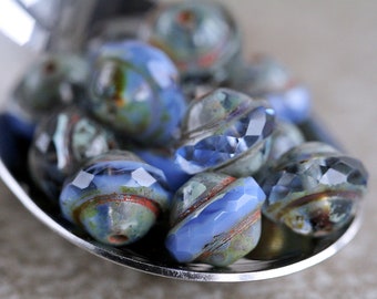 30 Picasso Cornflower Blue Saturn Bead Mix 8x10mm  Czech Glass Beads Jewelry Making  Fire Polished Central Cut Beads  Saucer Beads  Perles