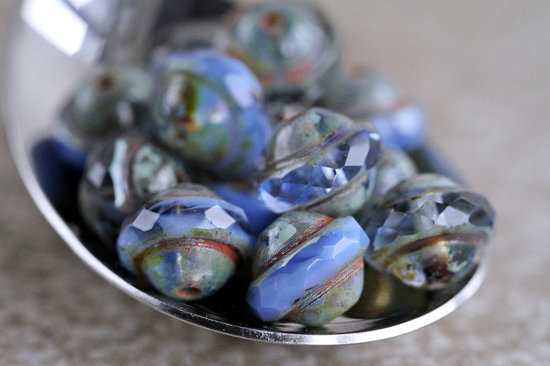 30 Picasso Cornflower Blue Saturn Bead Mix 8x10mm Czech Glass Beads Jewelry Making Fire Polished Central Cut Beads Saucer Beads Perles image 1