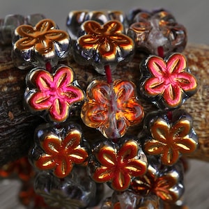40 Metallic Iridescent Sun Set Lustre Clear Glass 5-Petal STAR FLOWER Beads 8mm Czech Glass Beads for Jewellery Making Glass Flower Beads