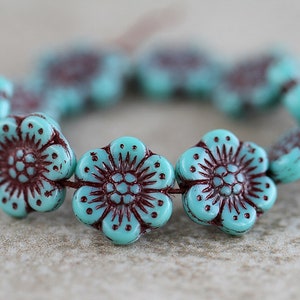 14 ANEMONE FLOWER Bead 14mm Red Washed Blue Beads for Jewelry Making Glass Flower Beads Perles Perlen image 1