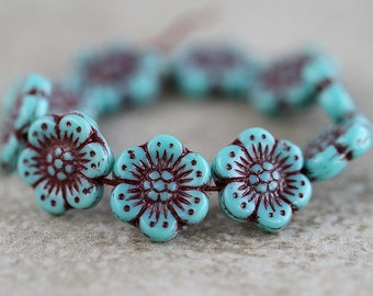 14 ANEMONE FLOWER Bead 14mm  Red Washed Blue  Beads for Jewelry Making  Glass Flower Beads  Perles  Perlen