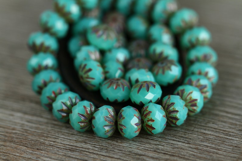 20 Rustic Picasso Opal Chrysoprase Glass CRUELLA RONDELLE Beads 7x10mm Czech Glass Beads for Jewellery Making Fire Polished Perles Perlen image 8