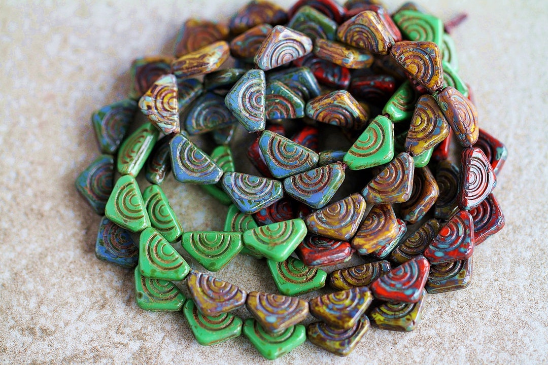 Triangular Bead 50 Tribal Rustic Picasso TRIANGULAR Bead Mix2 12x7mm Czech Glass Beads ...