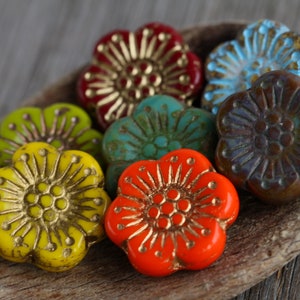 14pcs Colourful Mix ANEMONE FLOWER Beads 18mm  Czech Glass Beads  Large Flat Flower Beads Perles Perlen Perline