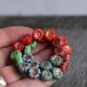 60 Bright Multicoloured Hibiscus Flower Bead MIX2 9mm Czech Glass Beads for Jewellery Making New Copper Washed Glass Flower Mix2 image 10