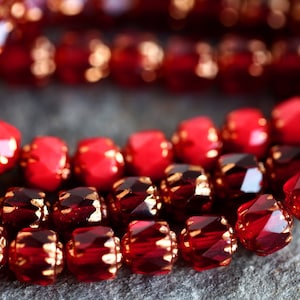 60 Gold Lustred Red Cathedral Bead MIX 6mm  Czech Glass Beads for Jewelry Making  Fire Polished Beads