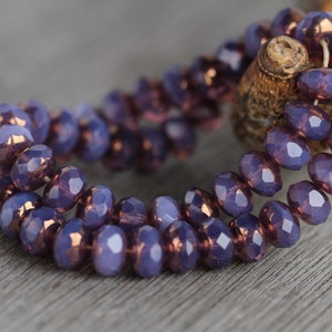 30 Bronze Lustre Opal Purple Glass RONDELLE Beads 6x8mm Czech Glass Beads for Jewellery Making Fire Polished Beads Perles Perlen Perline image 4