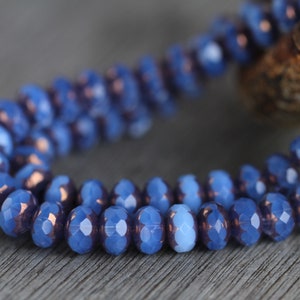 30 Bronze Lustre Opal Periwinkle Blue Glass RONDELLE Beads 6x8mm Czech Glass Beads for Jewellery Making Fire Polished Beads Perles Perlen image 4