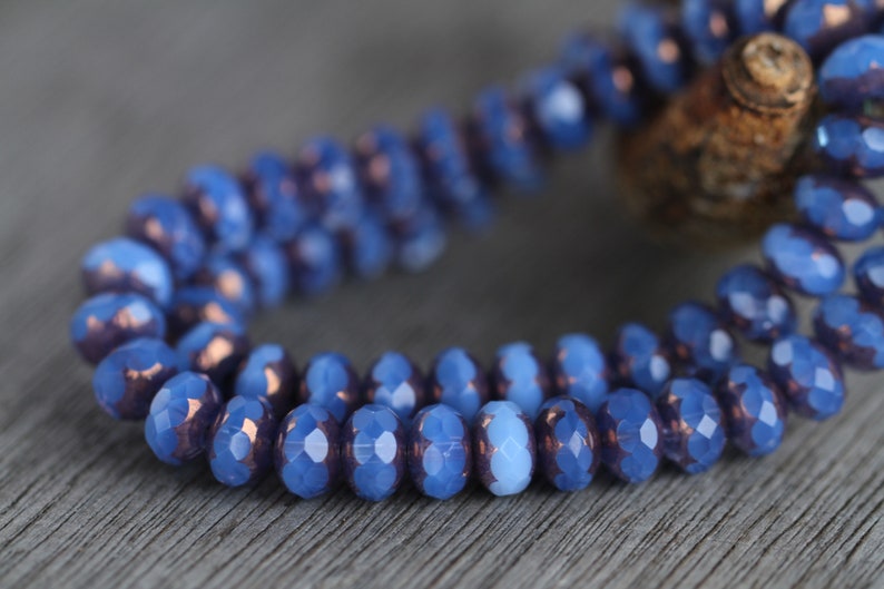 30 Bronze Lustre Opal Periwinkle Blue Glass RONDELLE Beads 6x8mm Czech Glass Beads for Jewellery Making Fire Polished Beads Perles Perlen image 4