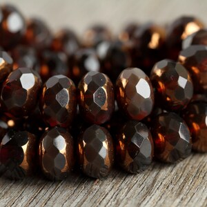 30 Gold Lustred Opal Cognac Brown Glass RONDELLE Bead MIX 6x8mm Czech Glass Beads For Jewelry Making Fire Polished Beads image 2