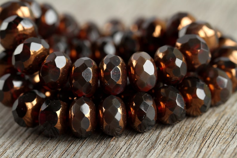 30 Gold Lustred Opal Cognac Brown Glass RONDELLE Bead MIX 6x8mm Czech Glass Beads For Jewelry Making Fire Polished Beads image 2