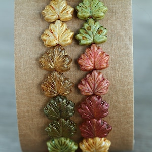 60pcs Silky Metallic Green/Gold/Copper Lustred Glass MAPLE LEAF Bead MIX 11x13mm Czech Glass Beads Pressed Leaf Beads Perles Perlen Perle image 10