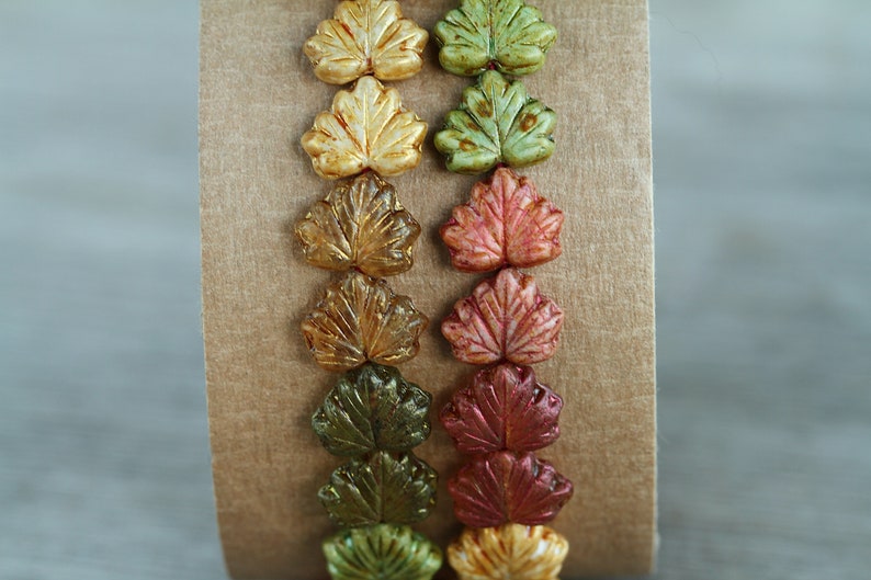 60pcs Silky Metallic Green/Gold/Copper Lustred Glass MAPLE LEAF Bead MIX 11x13mm Czech Glass Beads Pressed Leaf Beads Perles Perlen Perle image 10