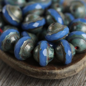 30 Rustic Picasso Opal Periwinkle Blue Glass CENTRAL CUT Beads 8x10mm Czech Glass Beads for Jewelry Making Fire Polished Saturn Beads image 6