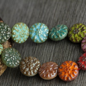 20 Multicoloured Glass DAHLIA FLOWER Bead MIX 14mm Czech Glass Beads Jewelry Making Flower Coin Beads Perles Perlen image 2