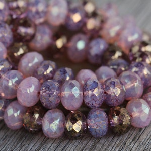 30 Bronzed Lilac Lustred Clear & Opal Glass RONDELLE Bead MIX 6x8mm Czech Glass Beads For Jewelry Making Fire Polished Beads image 5
