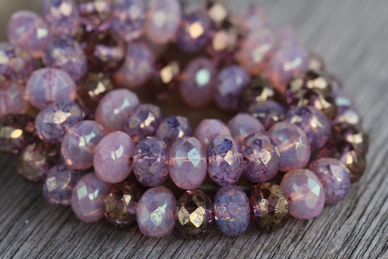 30 Bronzed Lilac Lustred Clear & Opal Glass RONDELLE Bead MIX 6x8mm Czech Glass Beads For Jewelry Making Fire Polished Beads image 5