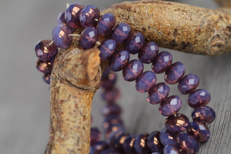 30 Bronze Lustre Opal Purple Glass RONDELLE Beads 6x8mm Czech Glass Beads for Jewellery Making Fire Polished Beads Perles Perlen Perline image 5