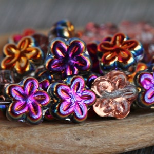 40 Metallic Iridescent Magenta Lustred Clear Glass 5-petal STAR FLOWER Beads 8mm Czech Glass Beads For Jewelry Making Glass Flower Beads
