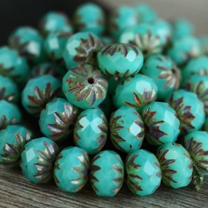 20 Rustic Picasso Opal Chrysoprase Glass CRUELLA RONDELLE Beads 7x10mm Czech Glass Beads for Jewellery Making Fire Polished Perles Perlen image 4
